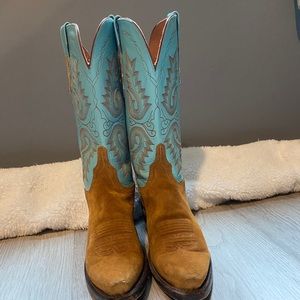 1883 Lucchese Sz 6.5 Turquoise Brown Suede Boots